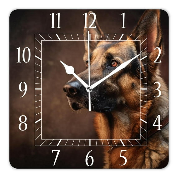 14 Inch Wall Clock Battery Operated Square Clock Decorative for Office, Kitchen, Outdoor, Living Room,German Sheepdog Art