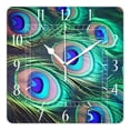 thumbnail image 1 of 14 Inch Wall Clock Battery Operated Square Clock Decorative for Office, Kitchen, Outdoor, Living Room，Green Peacock Feather Bird Art, 1 of 4