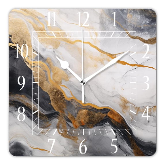 14 Inch Wall Clock Battery Operated Square Clock Decorative for Office, Kitchen, Outdoor, Living Room,Grey Swirl Blue Marble Pattern