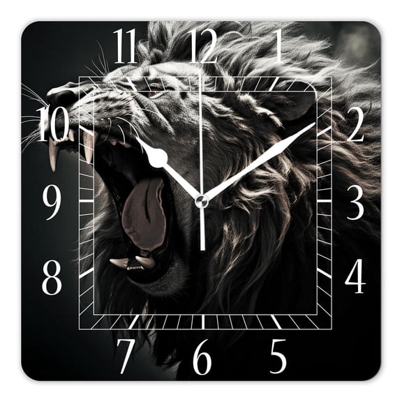 14 Inch Wall Clock Battery Operated Square Clock Decorative for Office, Kitchen, Outdoor, Living Room，Lion Dark Painting