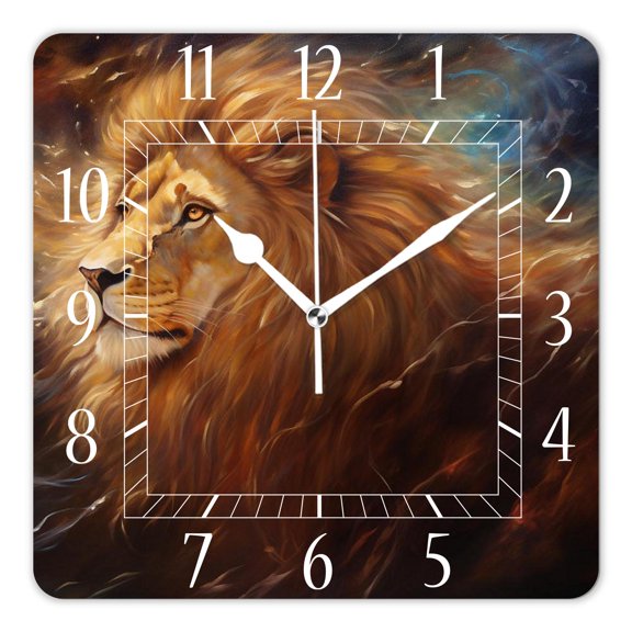 14 Inch Wall Clock Battery Operated Square Clock Decorative for Office, Kitchen, Outdoor, Living Room，Lion Painting Image