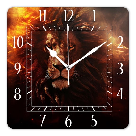 14 Inch Wall Clock Battery Operated Square Clock Decorative for Office, Kitchen, Outdoor, Living Room，Lion Surrounded By Smog Style