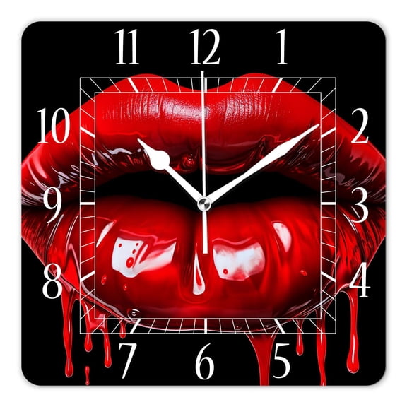 14 Inch Wall Clock Battery Operated Square Clock Decorative for Office, Kitchen, Outdoor, Living Room，Lip and Black Background Print