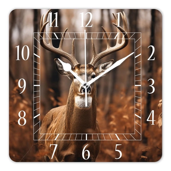 14 Inch Wall Clock Battery Operated Square Clock Decorative for Office, Kitchen, Outdoor, Living RoomMale Deer with Big Antlers Image