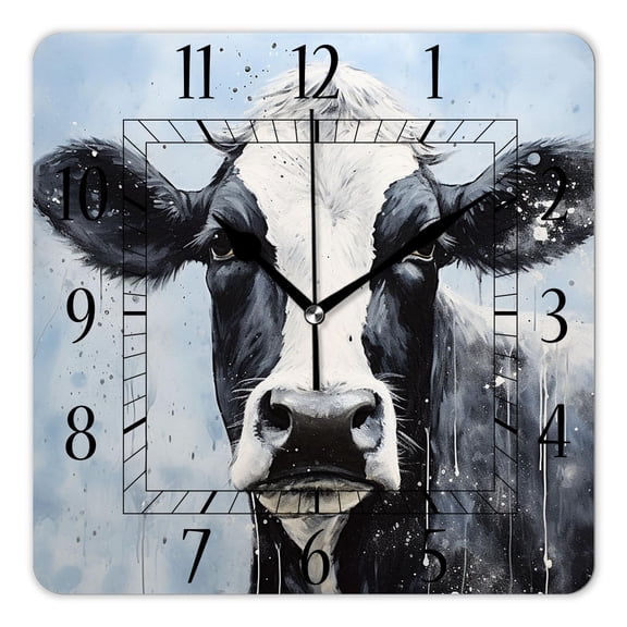 14 Inch Wall Clock Battery Operated Square Clock Decorative for Office, Kitchen, Outdoor, Living Room，Modern Painting of A Cow Exquisite Pattern