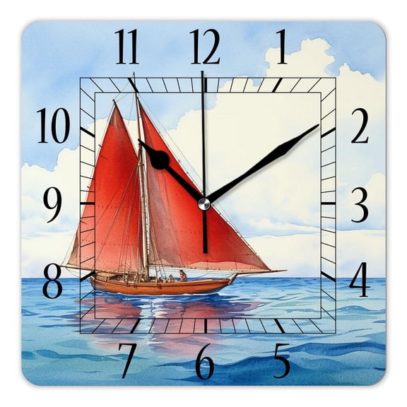 14 Inch Wall Clock Battery Operated Square Clock Decorative for Office, Kitchen, Outdoor, Living RoomOcean Ferry Pattern Cute Art