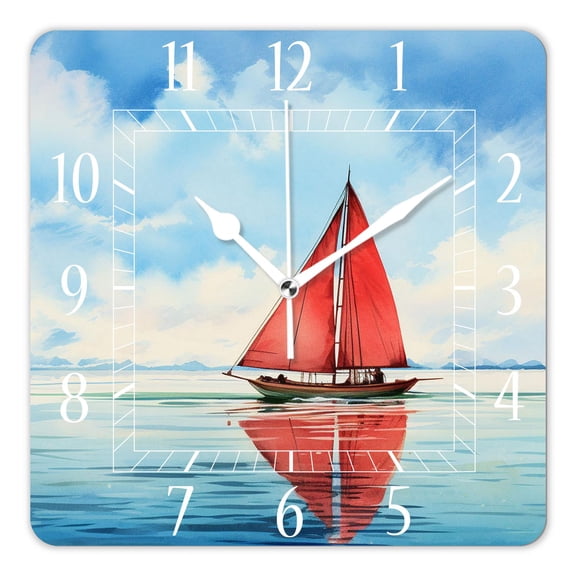 14 Inch Wall Clock Battery Operated Square Clock Decorative for Office, Kitchen, Outdoor, Living Room,Ocean Ferry Pattern Exquisite Art