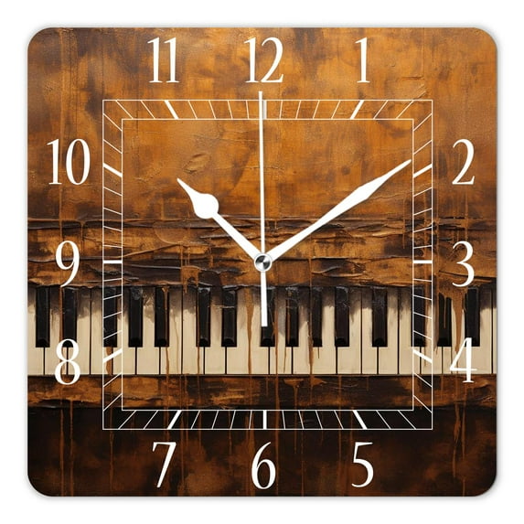 14 Inch Wall Clock Battery Operated Square Clock Decorative for Office, Kitchen, Outdoor, Living Room,Old Piano Vintage Colorful Design