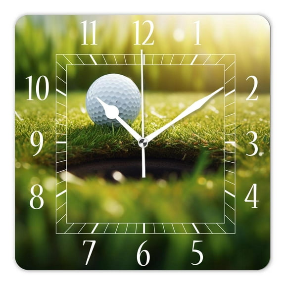 14 Inch Wall Clock Battery Operated Square Clock Decorative for Office, Kitchen, Outdoor, Living Room，Sunset Sport Golf Ball Art