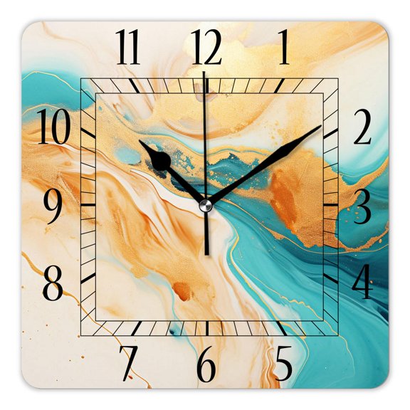 14 Inch Wall Clock Battery Operated Square Clock Decorative for Office, Kitchen, Outdoor, Living RoomTurquoise Marble Picture