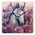 thumbnail image 1 of 14 Inch Wall Clock Battery Operated Square Clock Decorative for Office, Kitchen, Outdoor, Living Room，Unicorn Flower Watercolor Design, 1 of 4
