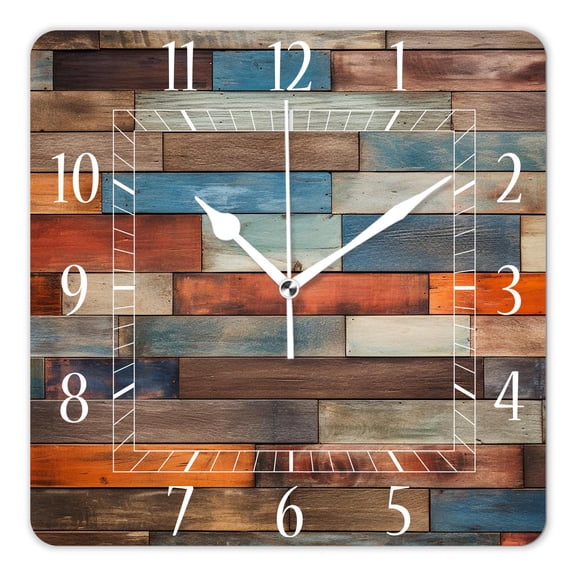 14 Inch Wall Clock Battery Operated Square Clock Decorative for Office, Kitchen, Outdoor, Living RoomVintage Rainbow Wooden Colorful