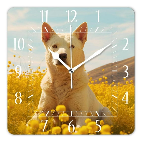 14 Inch Wall Clock Battery Operated Square Clock Decorative for Office, Kitchen, Outdoor, Living Room,Welsh Corgi Dog Puppy Picture