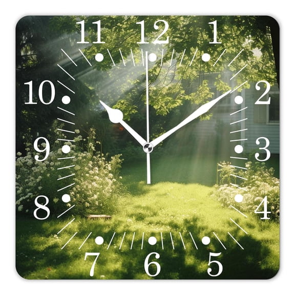 14 Inch Wall Clock Battery Operated Square Clock for Office, Kitchen, Outdoor, Living Room,Green Summer Park In Hamburg Germany Trees Sunlight Forest Nature Beautiful
