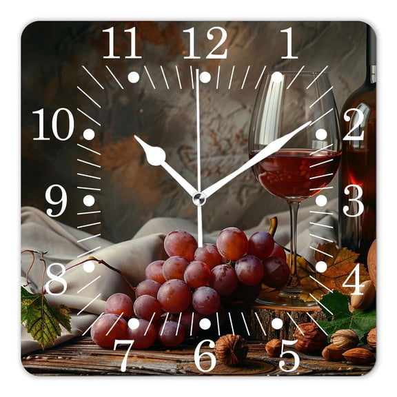 14 Inch Wall Clock Battery Operated Square Clock for Office, Kitchen, Outdoor, Living Room,Amazing Wine Natural