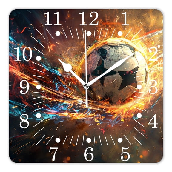 14 Inch Wall Clock Battery Operated Square Clock for Office, Kitchen, Outdoor, Living Room,American Football Ball In Fire Elegant