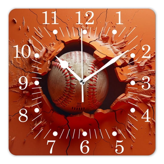 14 Inch Wall Clock Battery Operated Square Clock for Office, Kitchen, Outdoor, Living Room,Baseball Cute
