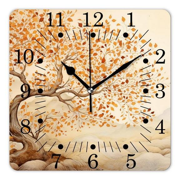 14 Inch Wall Clock Battery Operated Square Clock for Office, Kitchen, Outdoor, Living Room,Beautiful Autumn Tree with Fall Leaves Style