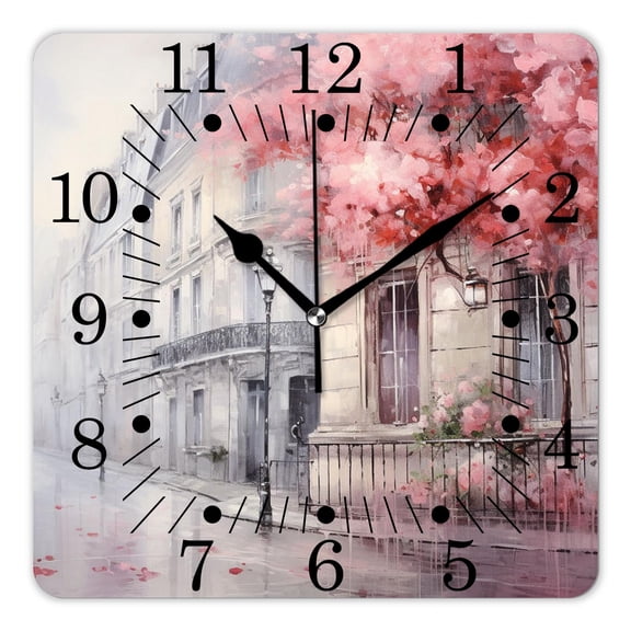 14 Inch Wall Clock Battery Operated Square Clock for Office, Kitchen, Outdoor, Living Room,Eiffel Tower Paris Oil Painting Art