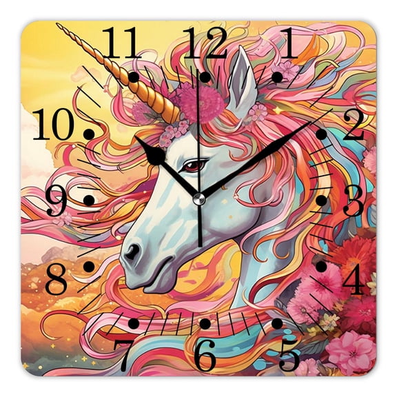 14 Inch Wall Clock Battery Operated Square Clock for Office, Kitchen, Outdoor, Living Room,Fantasy Fairy Sky Magic Unicorn Lovely