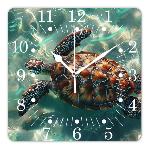 14 Inch Wall Clock Battery Operated Square Clock for Office, Kitchen, Outdoor, Living Room,Funny Sea Turtle Coral Reef Underwater World Creative