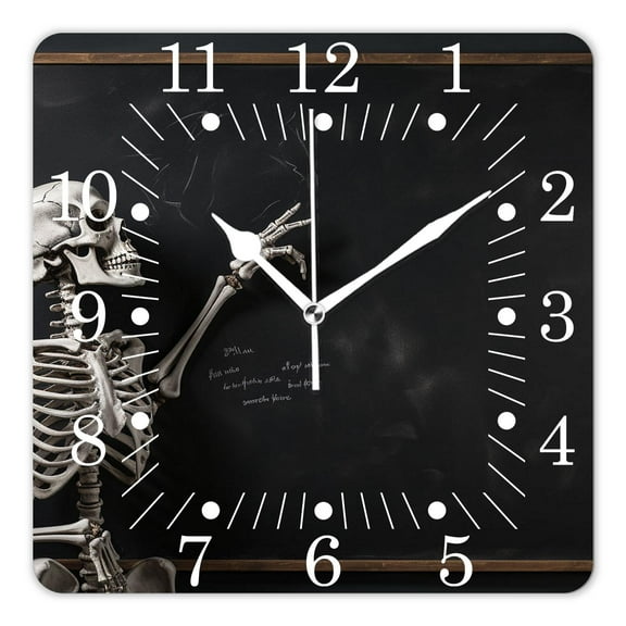 14 Inch Wall Clock Battery Operated Square Clock for Office, Kitchen, Outdoor, Living Room,Funny Skull Dahlia Day of The Dead Print