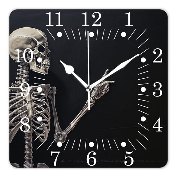 14 Inch Wall Clock Battery Operated Square Clock for Office, Kitchen, Outdoor, Living Room,Funny Skull Dahlia Day of The Dead Style