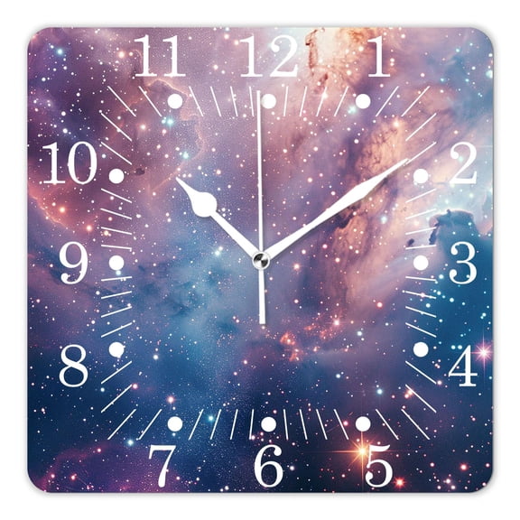 14 Inch Wall Clock Battery Operated Square Clock for Office, Kitchen, Outdoor, Living Room,Galaxy Nebula Space Universe Planet Starry Pretty