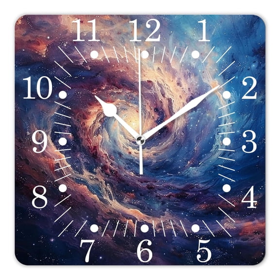 14 Inch Wall Clock Battery Operated Square Clock for Office, Kitchen, Outdoor, Living Room,Galaxy Nebula Starry Space Universe Creative