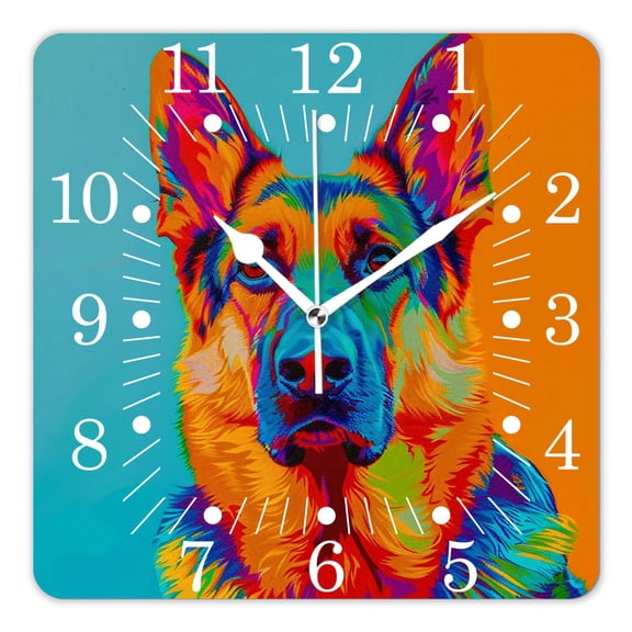 14 Inch Wall Clock Battery Operated Square Clock for Office, Kitchen, Outdoor, Living Room,German Shepherd Beautiful (2)