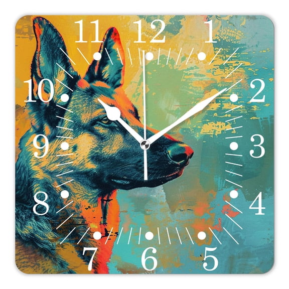 14 Inch Wall Clock Battery Operated Square Clock for Office, Kitchen, Outdoor, Living Room,German Shepherd Elegant (2)