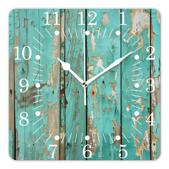 14 Inch Wall Clock Battery Operated Square Clock for Office, Kitchen, Outdoor, Living Room,Vintage Stylish Wooden Plank Blue Retro Creative