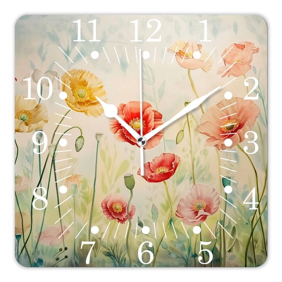 14 Inch Wall Clock Battery Operated Square Clock for Office, Kitchen, Outdoor, Living Room,Watercolor Chicken Animal Annual Exquisite