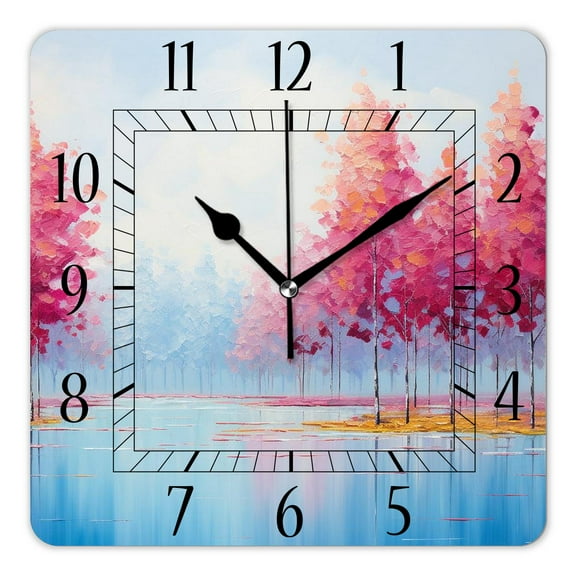 14 Inch Wall Clock Battery Operated Square Clock Decorative for Office, Kitchen, Outdoor, Living RoomVintage Oil Painting Maple Trees Autumn Fall Picture