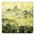 thumbnail image 1 of 14 Inch Wall Clock Battery Operated Square Clock for Office, Kitchen, Outdoor, Living Room,Landscape Nature Scene In Green Tones with Mountains and Trees Adorable, 1 of 4