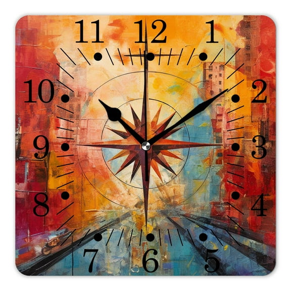 14 Inch Wall Clock Battery Operated Square Clock for Office, Kitchen, Outdoor, Living Room,Marine Life European Venice City Blurry Abstract Backdrop Creative