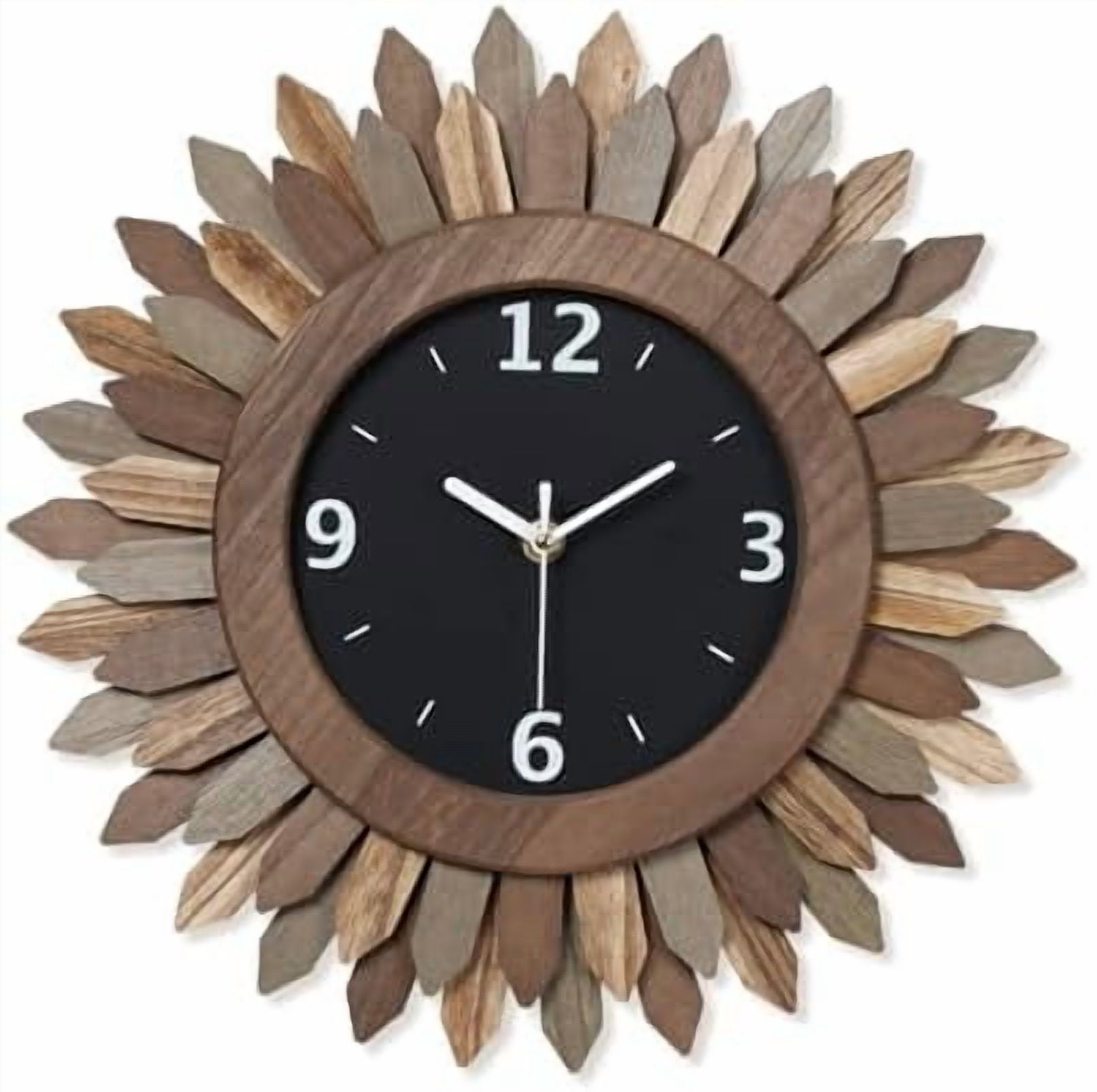 14 Inch Wall Clock, Rustic Wood Boho Sunburst Decorative Wall Clocks ...