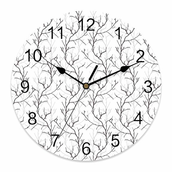 14 Inch White Tree Branch Wall Clock, Retro Classic Art White Black Tree Branches Flower Battery Operated Silent Non Ticking Clocks, Easy to Read Round Wall Clock for Kitchen/Living Room/Bedroom