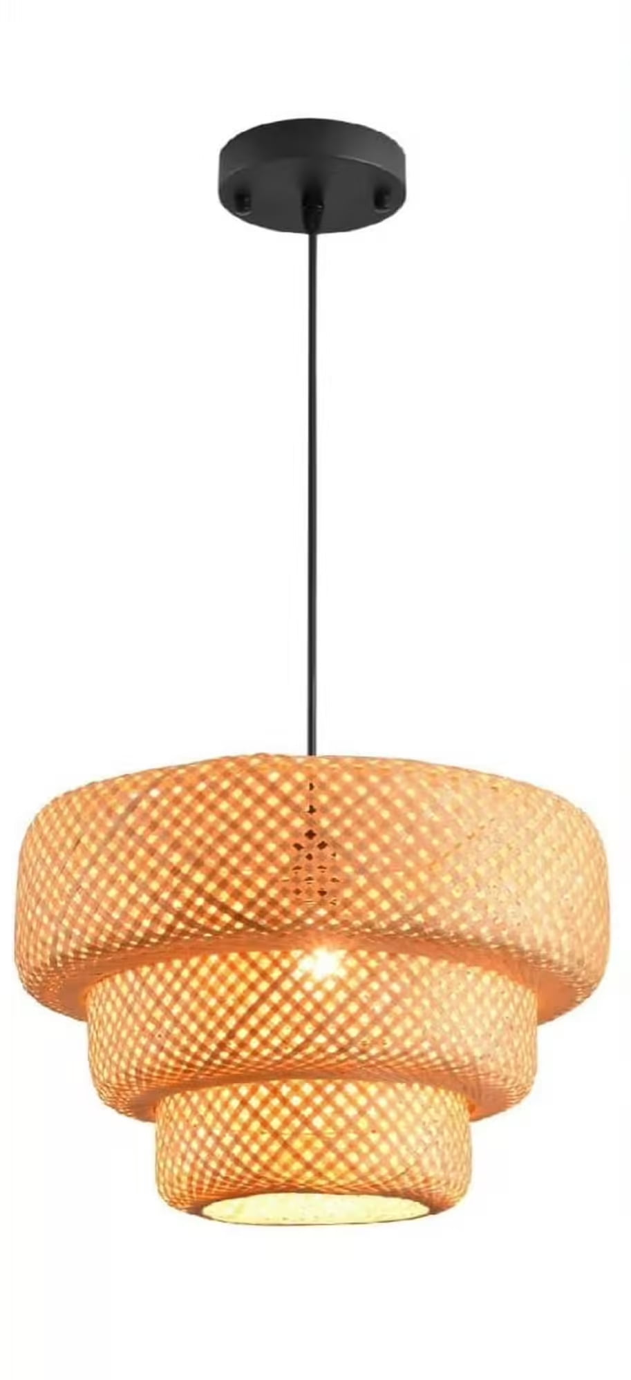 14 Inch Wide Boho Bamboo Pendant Light Fixture Farmhouse Hand-Woven Rattan Chandelier Coastal Wicker Hanging Lamp for Kitchen Island Dining Living Room Bedroom Restaurants