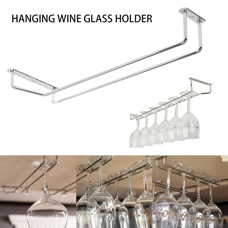 14 Inch Wine Glass Rack Under Cabinet Wine Glass Holder Stainless Steel Stemware Rack Hanging Stemware Holder for Cabinet Kitchen Bar Set of 2