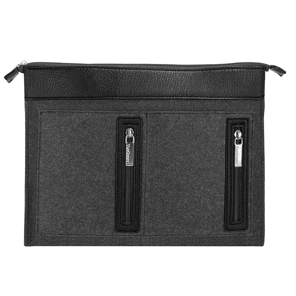 14 Inch Woolen Felt Protective Weather-Resistant Laptop Bag Sleeve For Apple Macbook Air / Pro 13" 2018 With 4 Zippered Compartments For Chargers, Cables, And Accessories (Slate Gray)