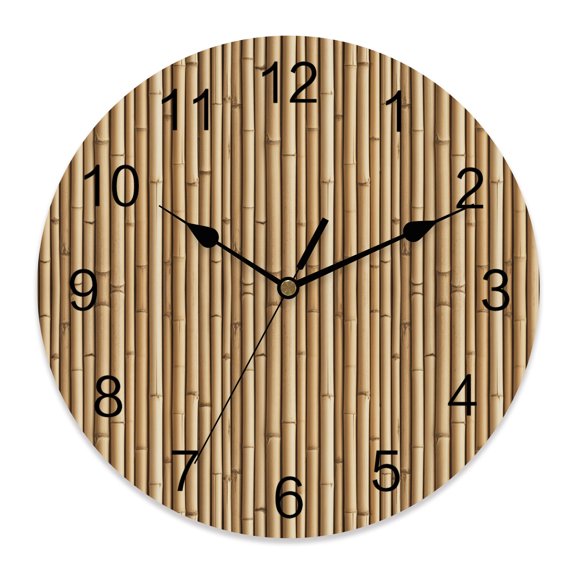 14 Inch Yellow Bamboos Wall Clock, Natural Vintage Bamboos Tree Plant Image Battery Operated Silent Non Ticking Clocks, Easy to Read Round Wall Clock for Kitchen/Living Room/Bedroom/Bathroom
