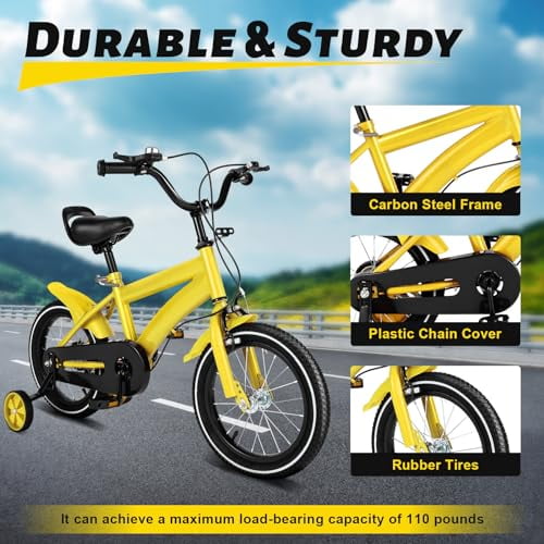 14 Inch Yellow Kids Bike Unisex Kids s Bike Adjustable Height Kids Mountain Bike for Kids 3 6 with Training Wheels Multiple Colors Walmart