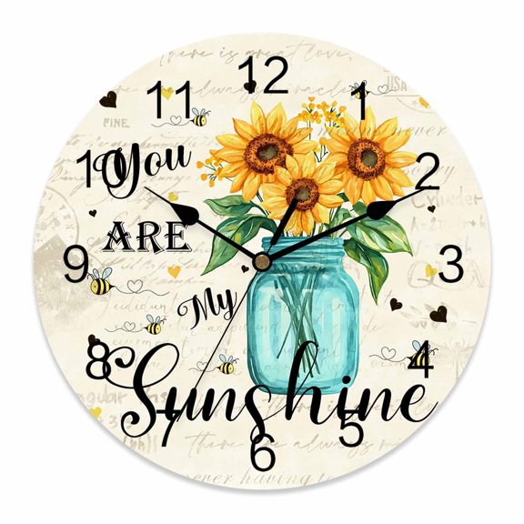 14 Inch You Are My Sunshine Wall Clock, Retro Sunflower Bee Farm Battery Operated Silent Non Ticking Clocks, Easy to Read Round Wall Clock for Kitchen/Living Room/Bedroom/Bathroom