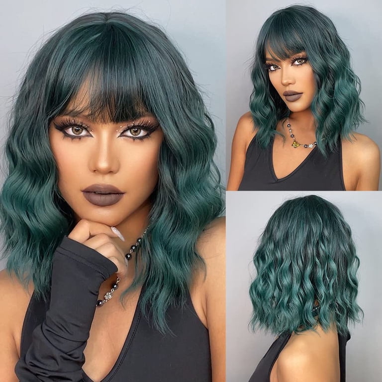 14 Inches Green Wig with Bangs Short Curly Synthetic Wigs  display picture 2