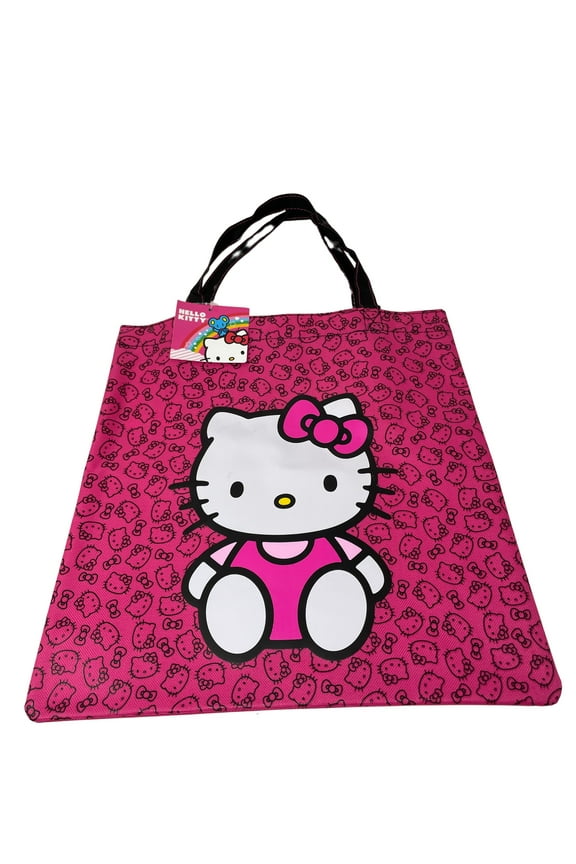 14 Inches Hello Kitty Allover Print Tote Canvas Shopping Storage Bag- Pink