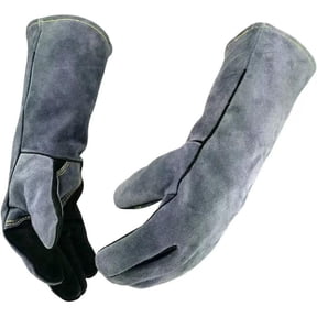 14 Inches Leather Forge Welding Gloves small, Heat/Fire Resistant,Mitts for. BBQ,Oven,Grill,Fireplace,Baking,Furnace,Stove,Pot Holder,Animal Handling Glove. Black-gray(M)