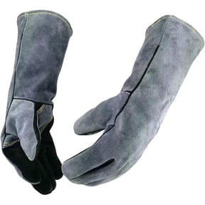 14 Inches Leather Forge Welding Gloves small, Heat/Fire Resistant,Mitts for. BBQ,Oven,Grill,Fireplace,Baking,Furnace,Stove,Pot Holder,Animal Handling Glove. Black-gray(M)