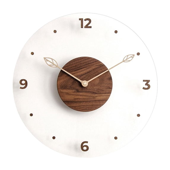 14 Inches Round Wood Wall Clock with Arabic Numerals, , Wood Pointer& Glass Dial, Kitchen Bedroom Living Room