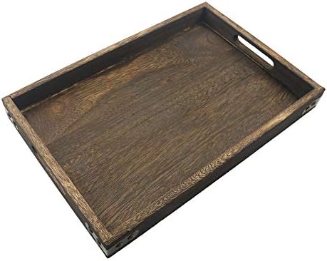 14 Inches Wooden Serving Tray with Handles, Rustic Paulownia Wood ...